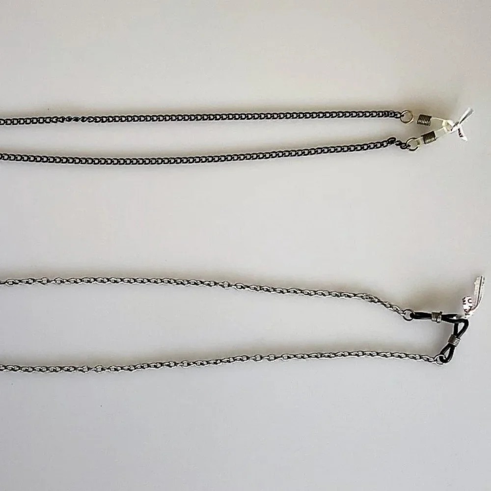 VTG Eyeglass Metal Chains Glasses Straps Black Silver
